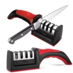 Knife Sharpeners for Kitchen Knives– Stainless Steel 4 in1 Kitchen Knife Sharpener – Ergonomic and Easy to Use Knife Sharpening