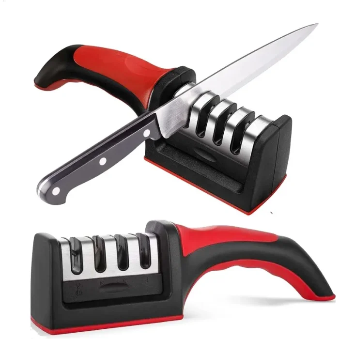 Knife Sharpeners for Kitchen Knives– Stainless Steel 4 in1 Kitchen Knife Sharpener – Ergonomic and Easy to Use Knife Sharpening - Image 1