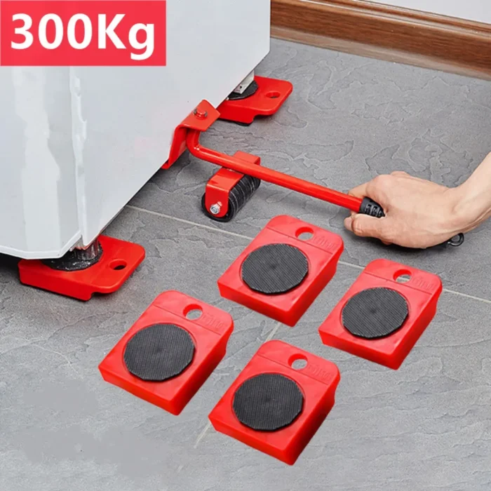 5Pcs Heavy Duty Furniture Lifter Mover Roller with Wheel Bar - Image 2
