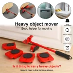 5Pcs Heavy Duty Furniture Lifter Mover Roller with Wheel Bar - Image 4