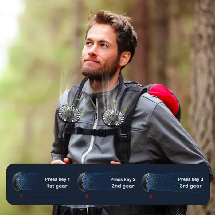 Neck Fan Rechargeable 1200mAh 3 Speeds Hands Free - Image 3