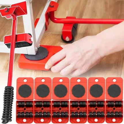 5Pcs Heavy Duty Furniture Lifter Mover Roller with Wheel Bar