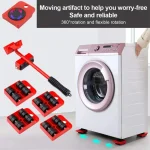 5Pcs Heavy Duty Furniture Lifter Mover Roller with Wheel Bar - Image 3