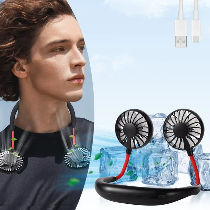 Sd26695c645764dbcbfdbff0f3a45876fi.webp Neck Fan Rechargeable 1200mAh 3 Speeds Hands Free - Image 1