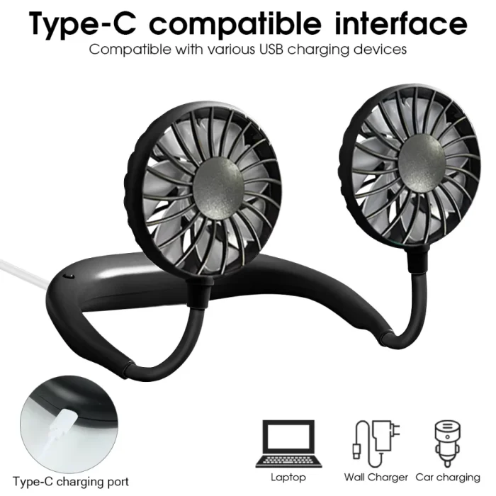 Neck Fan Rechargeable 1200mAh 3 Speeds Hands Free - Image 6