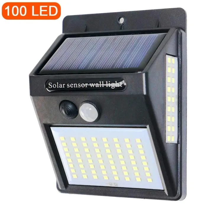 PIR Motion Sensor 100LED Sunlight Control 3 Sided Solar Energy Street Light Yard Path Home Garden Solar Power Lamp Wall Light - Image 1