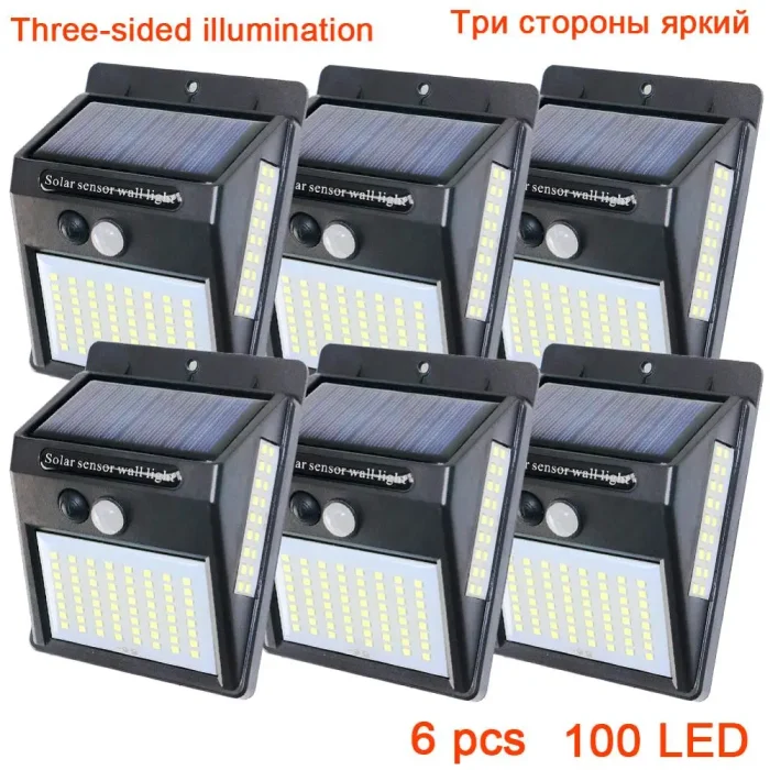 PIR Motion Sensor 100LED Sunlight Control 3 Sided Solar Energy Street Light Yard Path Home Garden Solar Power Lamp Wall Light - Image 8