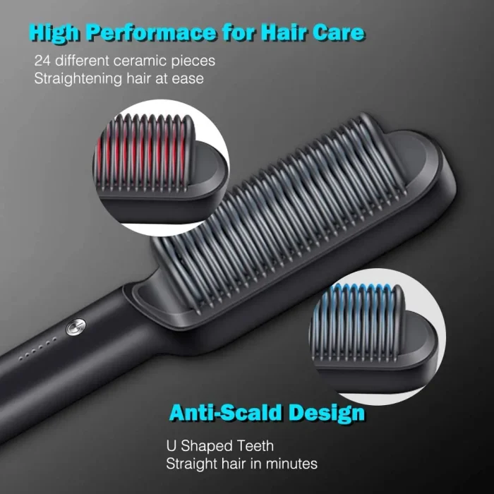 Hair Straightener Brush Hot Comb Ionic Straightening Brush with Anti Scald Fast Ceramic Heating Portable Hot Straightening Comb - Image 2