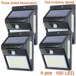 PIR Motion Sensor 100LED Sunlight Control 3 Sided Solar Energy Street Light Yard Path Home Garden Solar Power Lamp Wall Light - Image 9