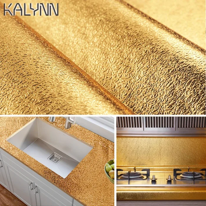 Gold Self Adhesive Wallpaper Metal Look Kitchen Oil Waterproof Contact Paper Peel and Stick DIY Decor Shelf Liner Sticker  1-10M - Image 3