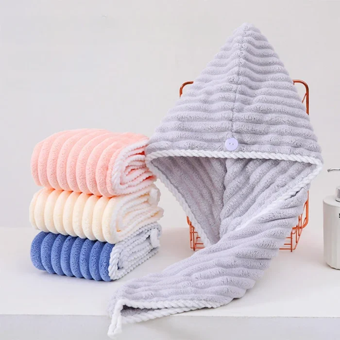Wavy Pattern Hair Dry Hat Women's Thickened Water-Absorbent Hair Dry Hat Women's Cute Shower Cap Dry Hair Towel - Image 1