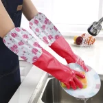 Floral Extra Long Rubber Dishwashing Gloves - Image 9