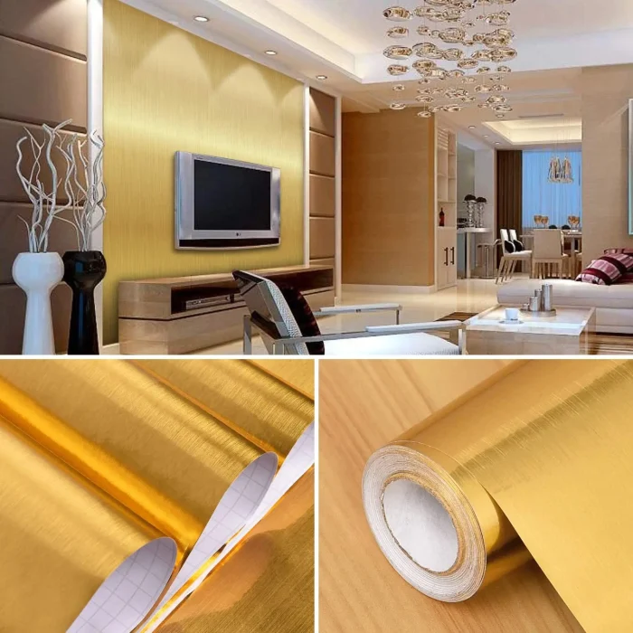 Gold Self Adhesive Wallpaper Metal Look Kitchen Oil Waterproof Contact Paper Peel and Stick DIY Decor Shelf Liner Sticker  1-10M - Image 6
