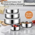 5pcs Stainless Steel Salad Bowl Set – 230/400/600/1000/1200ml Food Storage Bowls with Lids - Image 3