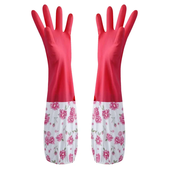 Floral Extra Long Rubber Dishwashing Gloves - Image 3