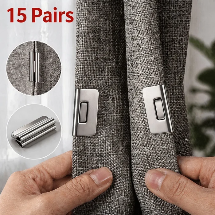 15 Pairs Magnetic Curtain Clips Detachable Strong Drapery Weights No-Sew Curtain Closure Buttons for Room Darkening - Image 1