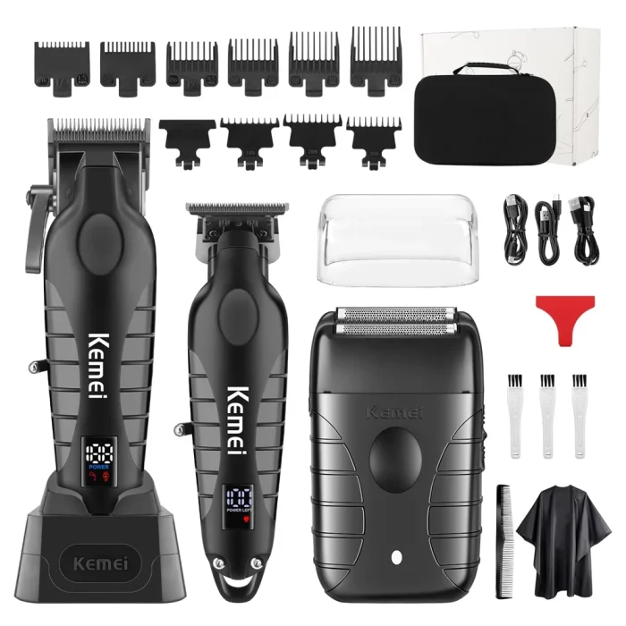 Kemei 2290 2293 Professional Cordless Electric Hair Cutting Kit Hair Clipper Men Barber Fade Clipper and Zero Gapped Trimmer Set - Image 9