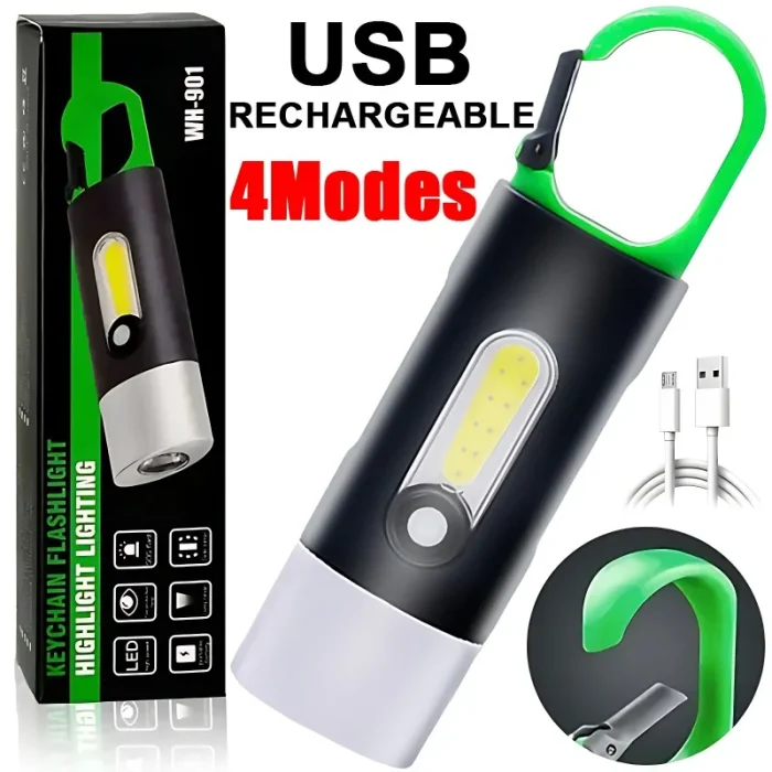 Portable COB Keychain Flashlight – USB Rechargeable Mini LED Work Light - Image 1