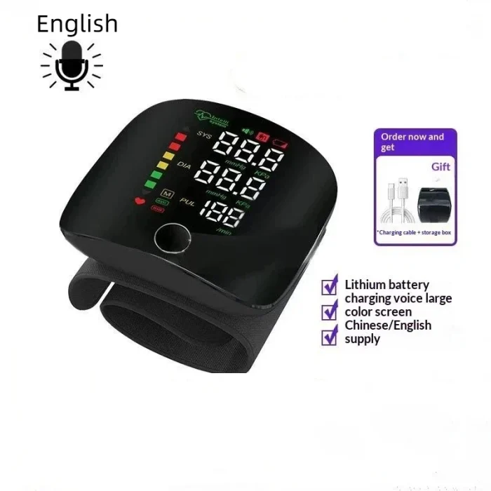 1 Set Blood Pressure Monitor Digital One Button Automatic Wrist Voice Tonometers For Home Use - Image 1