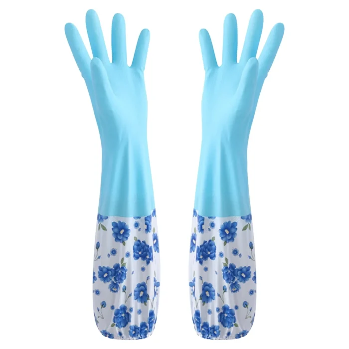 Floral Extra Long Rubber Dishwashing Gloves - Image 4