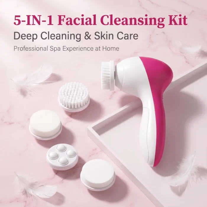 Electric 5-in-1 Facial Cleansing Brush, Multi-functional Rotating Massage Pore Cleansing Beauty Device Pore Cleaner - Image 2