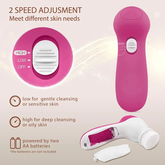 Electric 5-in-1 Facial Cleansing Brush, Multi-functional Rotating Massage Pore Cleansing Beauty Device Pore Cleaner - Image 5