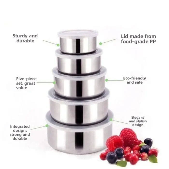 5pcs Stainless Steel Salad Bowl Set with Lid 230/400/600/1000/1200ML Food Storage Container Rust Resistant Fresh Keeping - Image 5
