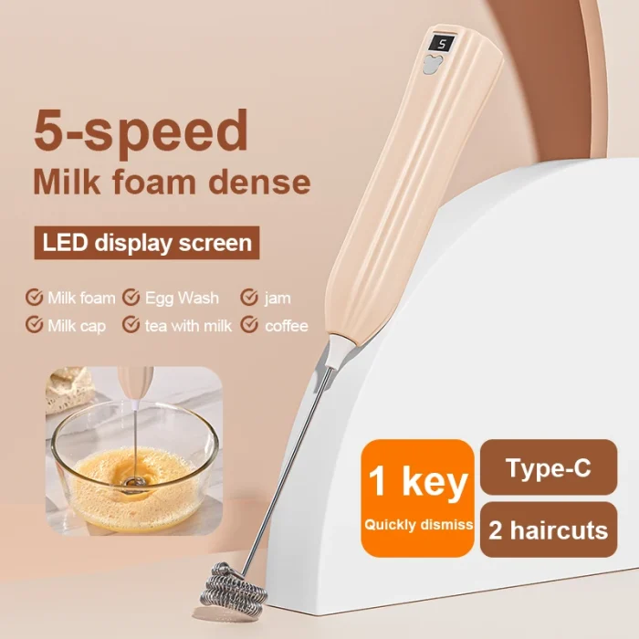 Wireless Electric Milk Frother 5 Speed – Type-C Rechargeable Milk Foamer - Image 3