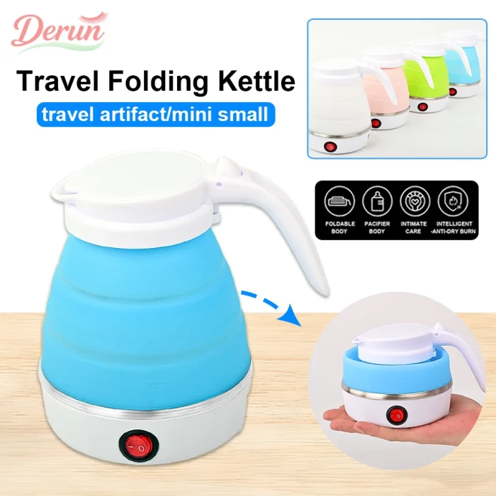 0.6L Mini Folding Kettle Portable Water Heater electric kettle household water heater silicone compression Easy To Travel - Image 1