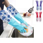 Floral Extra Long Rubber Dishwashing Gloves - Image 2