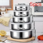 5pcs Stainless Steel Salad Bowl Set – 230/400/600/1000/1200ml Food Storage Bowls with Lids - Image 4