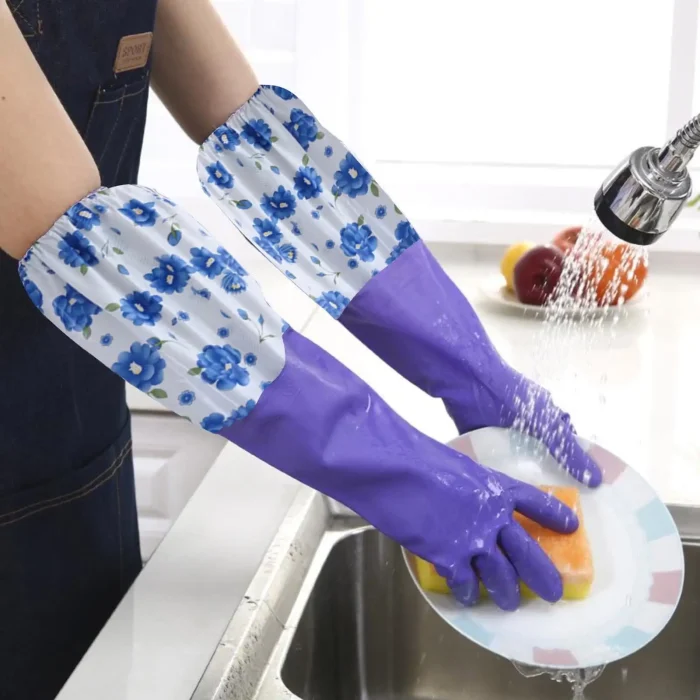 Floral Extra Long Rubber Dishwashing Gloves - Image 7