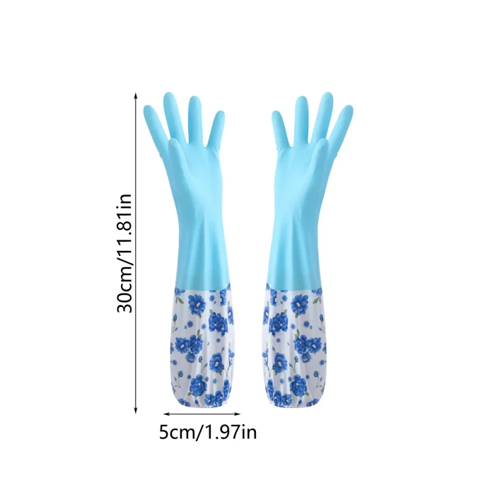 Floral Extra Long Rubber Dishwashing Gloves - Image 6