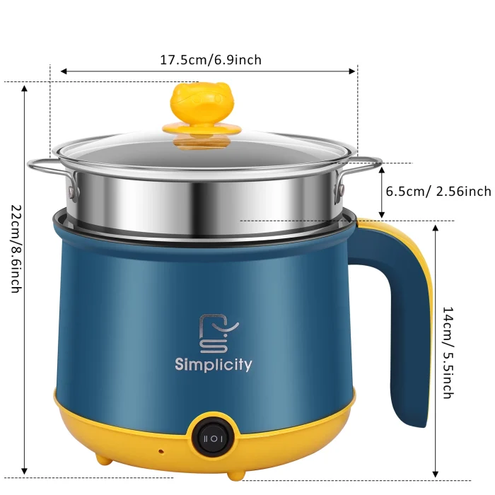 Electric Mini Hot Pot 1.8L 600W Non Stick 2 Levels Adjustable Stainless Steel Electric Pot Electric Cooker Rapid Noodles Cooker - Image 6