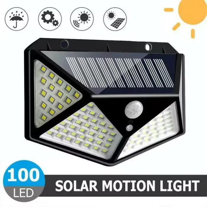 100 LED Solar Outdoor Motion Sensor Light – Four-Sided Wall & Garden Lamp - Image 1