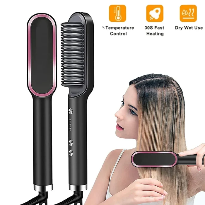 New Dual-Purpose Heated Straightening And Curling Comb With Negative Ions That Won’T Damage Your Hair Hair Straightenercomb - Image 1