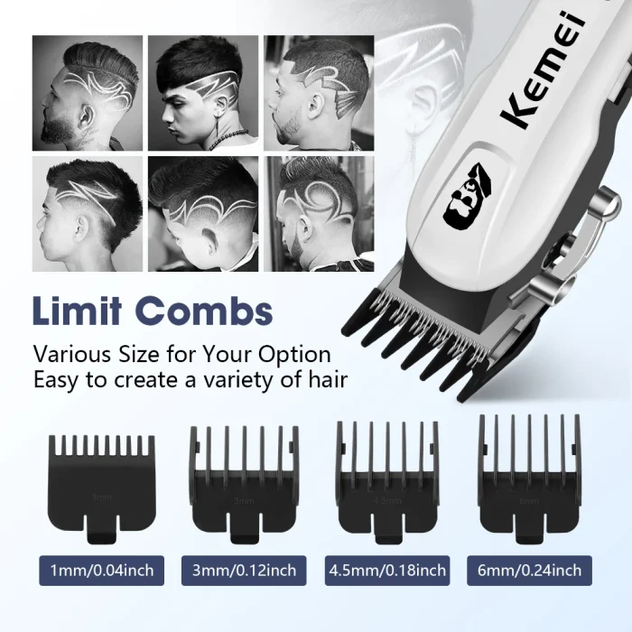Kemei 2290 2293 Professional Cordless Electric Hair Cutting Kit Hair Clipper Men Barber Fade Clipper and Zero Gapped Trimmer Set - Image 2