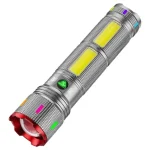Silver Zoomable Flashlight, COB Side Light, High Lumens, Rechargeable, Power Display - Image 5
