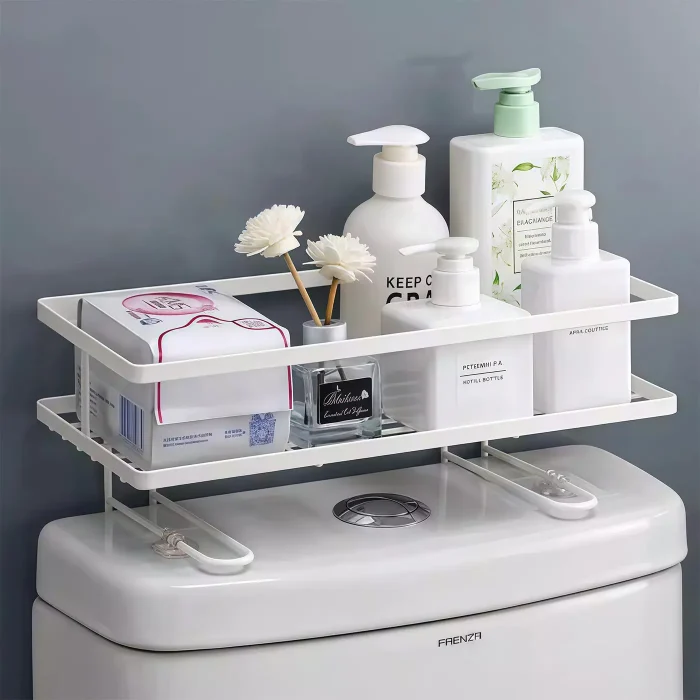 No Drill Toilet Storage Rack – Single Tier Metal Bathroom Organizer Shelf - Image 1