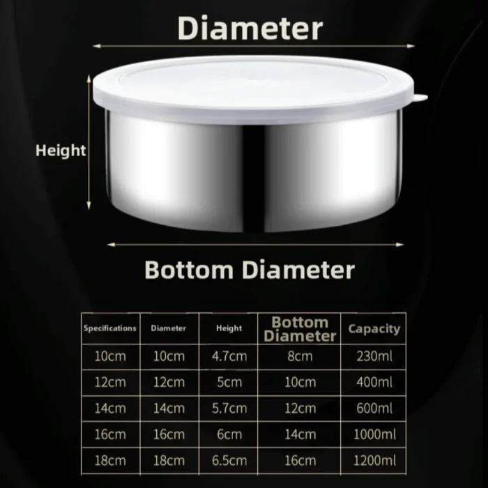 5pcs Stainless Steel Salad Bowl Set with Lid 230/400/600/1000/1200ML Food Storage Container Rust Resistant Fresh Keeping - Image 4