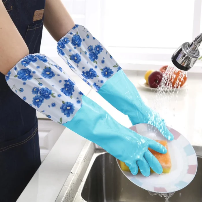 Floral Extra Long Rubber Dishwashing Gloves - Image 8