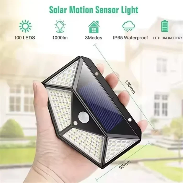 100 LED Solar Outdoor Motion Sensor Light – Four-Sided Wall & Garden Lamp - Image 3