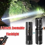 Durable 5 Levels Zoomable Flashlight Rechargeable Waterproof LED Flashlight High Power Ultra-Bright Torch