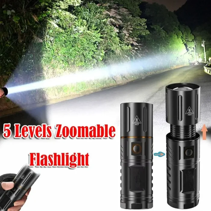 Durable 5 Levels Zoomable Flashlight Rechargeable Waterproof LED Flashlight High Power Ultra-Bright Torch - Image 1