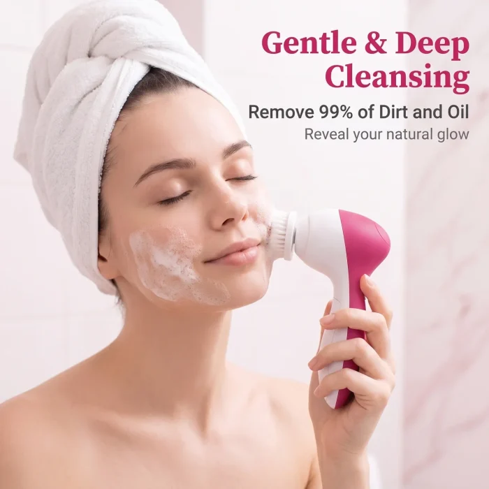 Electric 5-in-1 Facial Cleansing Brush, Multi-functional Rotating Massage Pore Cleansing Beauty Device Pore Cleaner - Image 3