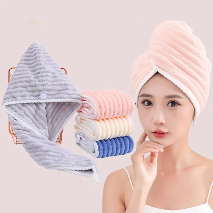 Wavy Pattern Hair Dry Hat Women's Thickened Water-Absorbent Hair Dry Hat Women's Cute Shower Cap Dry Hair Towel - Image 2