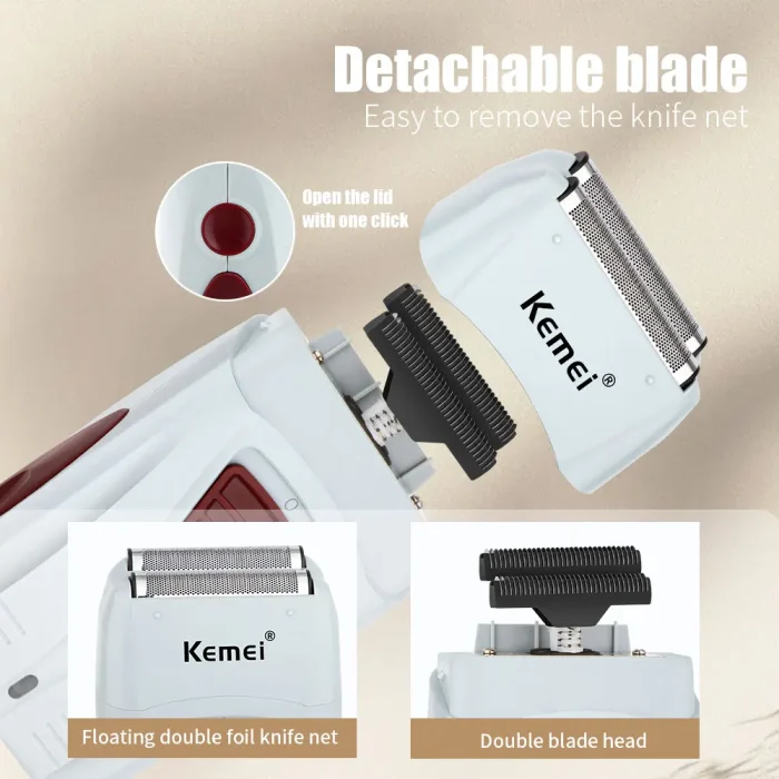 Kemei 2290 2293 Professional Cordless Electric Hair Cutting Kit Hair Clipper Men Barber Fade Clipper and Zero Gapped Trimmer Set - Image 4
