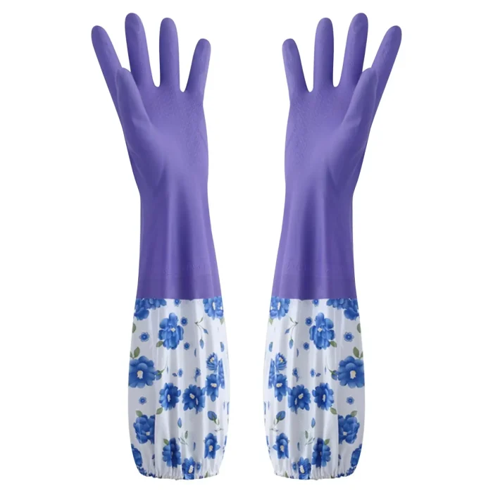 Floral Extra Long Rubber Dishwashing Gloves - Image 5